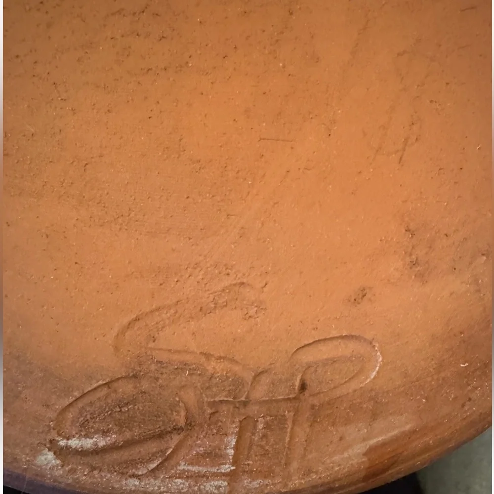Signed Hand Thrown Studio Art Pottery Terracotta Dog Food Bowl Dish Glaze XL